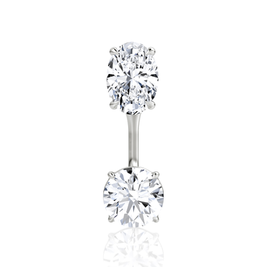 Solitaire Stud & Ear Jacket, oval and round diamonds, white gold, front view