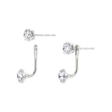 Solitaire Stud & Ear Jacket, oval and round diamonds, white gold, detail view