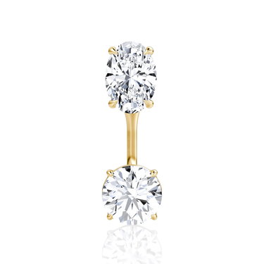Solitaire Stud & Ear Jacket, oval and round diamonds, yellow gold, front view