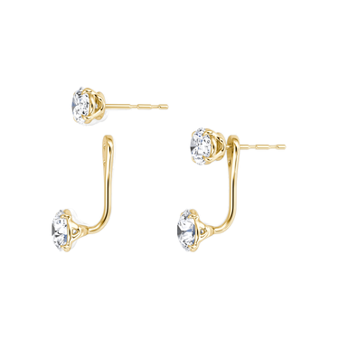 Solitaire Stud & Ear Jacket, oval and round diamonds, yellow gold, detail view