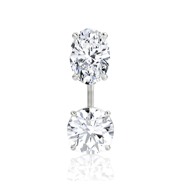 Solitaire Stud & Ear Jacket, Oval, Round Brilliant / 1.0ct Stud, 1.0ct Ear Jacket, white gold, front view