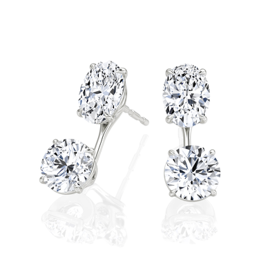 Solitaire Stud & Ear Jacket, Oval, Round Brilliant / 1.0ct Stud, 1.0ct Ear Jacket, white gold, angled view