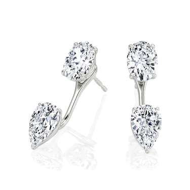 Solitaire Stud & Ear Jacket, Oval, Pear / 0.50ct Stud, 0.50ct Ear Jacket, white gold, angled view