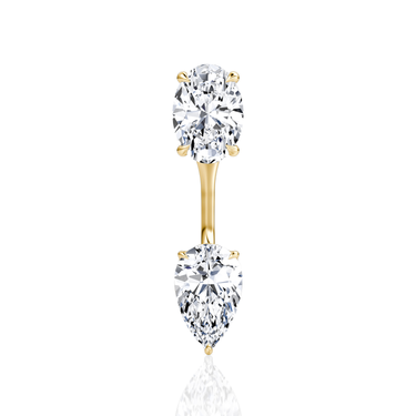 Solitaire Stud & Ear Jacket, Oval, Pear / 0.50ct Stud, 0.50ct Ear Jacket, yellow gold, front view