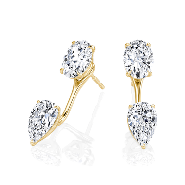 Solitaire Stud & Ear Jacket, Oval, Pear / 0.50ct Stud, 0.50ct Ear Jacket, yellow gold, angled view