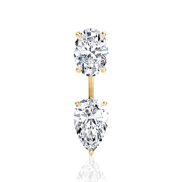 Solitaire Stud & Ear Jacket, Oval, Pear / 1.0ct Stud, 1.0ct Ear Jacket, yellow gold, front view