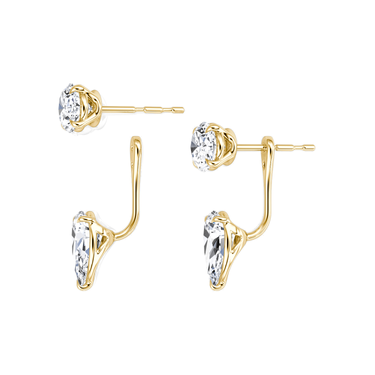 Solitaire Stud & Ear Jacket, Oval, Pear / 1.0ct Stud, 1.0ct Ear Jacket, yellow gold, detail view