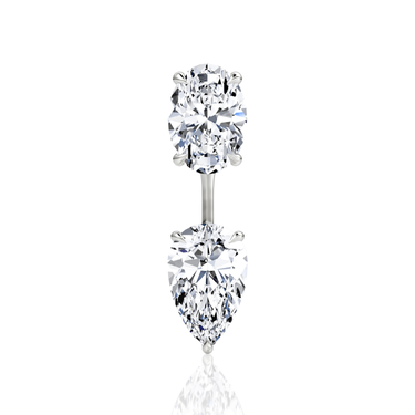 Solitaire Stud & Ear Jacket, Oval, Pear / 1.0ct Stud, 1.0ct Ear Jacket, white gold, front view