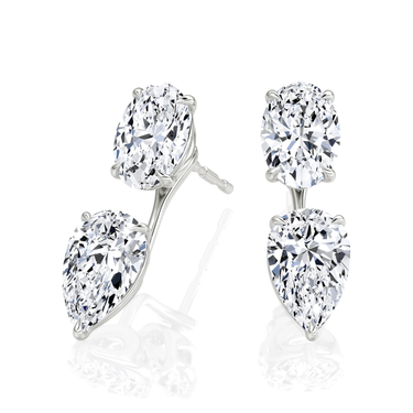 Solitaire Stud & Ear Jacket, Oval, Pear / 1.0ct Stud, 1.0ct Ear Jacket, white gold, angled view