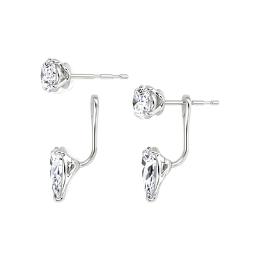Solitaire Stud & Ear Jacket, Oval, Pear / 1.0ct Stud, 1.0ct Ear Jacket, white gold, detail view