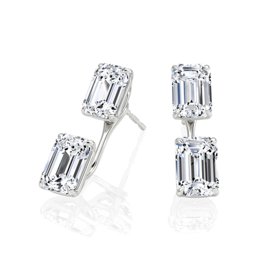 Solitaire Stud & Ear Jacket, Emerald / 1.0ct Stud, 1.0ct Ear Jacket, white gold, angled view