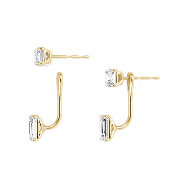 Solitaire Stud & Ear Jacket, Emerald / 0.50ct Stud, 0.50ct Ear Jacket, yellow gold, detail view