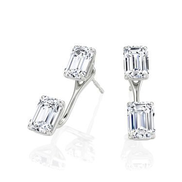 Solitaire Stud & Ear Jacket, Emerald / 0.50ct Stud, 0.50ct Ear Jacket, white gold, angled view