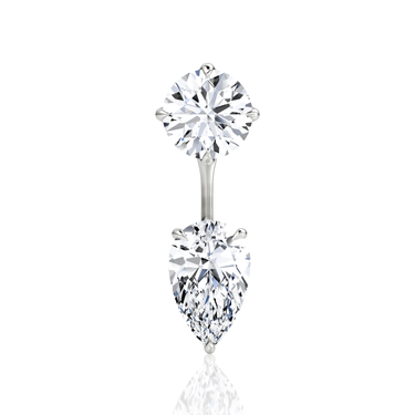 Solitaire Stud & Ear Jacket, Round Brilliant, Pear / 1.0ct Stud, 1.0ct Ear Jacket, white gold, front view