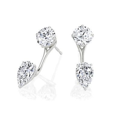 Solitaire Stud & Ear Jacket, Round Brilliant, Pear / 0.50ct Stud, 0.50ct Ear Jacket, white gold, angled view