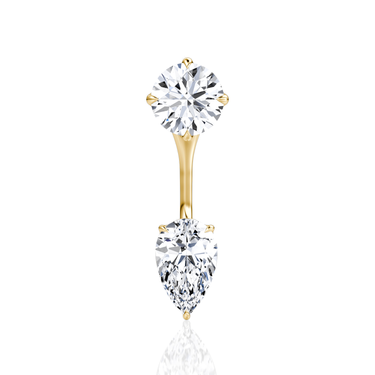 Solitaire Stud & Ear Jacket, Round Brilliant, Pear / 0.50ct Stud, 0.50ct Ear Jacket, yellow gold, front view
