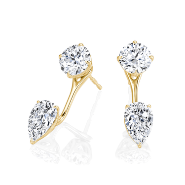 Solitaire Stud & Ear Jacket, Round Brilliant, Pear / 0.50ct Stud, 0.50ct Ear Jacket, yellow gold, angled view