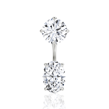 Solitaire Stud & Ear Jacket, Round Brilliant, Oval / 1.0ct Stud, 1.0ct Ear Jacket, white gold, front view