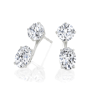 Solitaire Stud & Ear Jacket, Round Brilliant, Oval / 1.0ct Stud, 1.0ct Ear Jacket, white gold, angled view