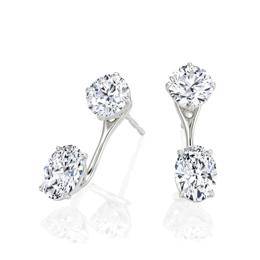 Solitaire Stud & Ear Jacket, Round Brilliant, Oval / 0.50ct Stud, 0.50ct Ear Jacket, white gold, angled view