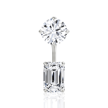 Solitaire Stud & Ear Jacket, Round Brilliant, Emerald / 1.0ct Stud, 1.0ct Ear Jacket, white gold, front view