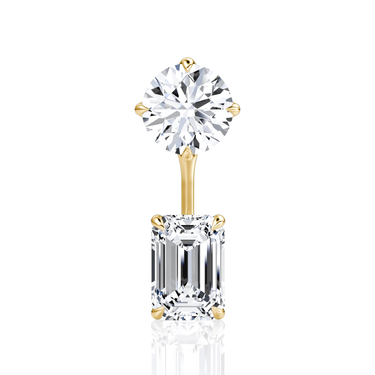 Solitaire Stud & Ear Jacket, Round Brilliant, Emerald / 1.0ct Stud, 1.0ct Ear Jacket, yellow gold, front view