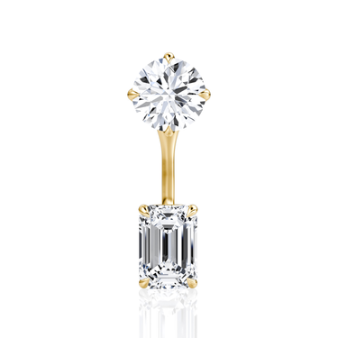 Solitaire Stud & Ear Jacket, Round Brilliant, Emerald / 0.50ct Stud, 0.50ct Ear Jacket, yellow gold, front view