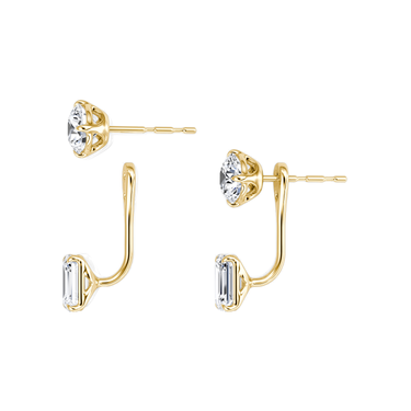 Solitaire Stud & Ear Jacket, Round Brilliant, Emerald / 0.50ct Stud, 0.50ct Ear Jacket, yellow gold, detail view