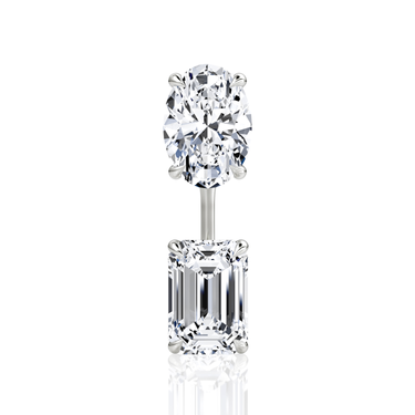 Solitaire Stud & Ear Jacket, Oval, Emerald / 1.0ct Stud, 1.0ct Ear Jacket, white gold, front view