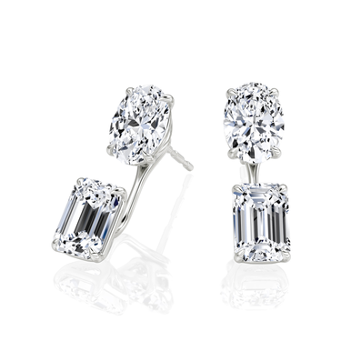 Solitaire Stud & Ear Jacket, Oval, Emerald / 1.0ct Stud, 1.0ct Ear Jacket, white gold, angled view