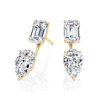 Solitaire Stud & Ear Jacket in yellow gold, angled view