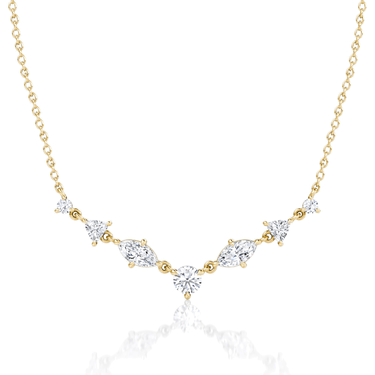 Mixed Shape Linked Tennis Necklace in yellow gold, front view