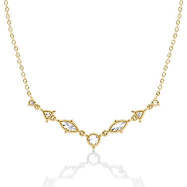Mixed Shape Linked Tennis Necklace in yellow gold, back view