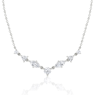 Mixed Shape Linked Tennis Necklace in white gold, front view