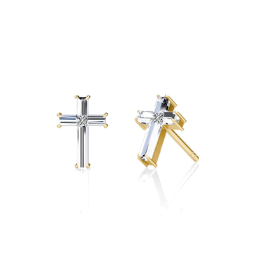 Petite Cross Stud — Yellow Gold — front