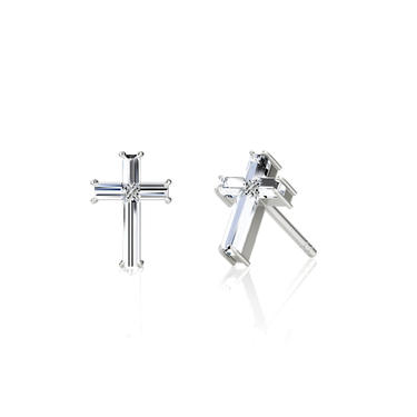 Petite Cross Stud — White Gold — front