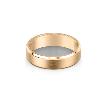 Just Brilliant brushed bevel band, 18K Rose Gold, flat view, white background with natural shadow