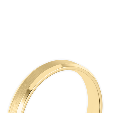 Just Brilliant brushed bevel band, 18K Yellow Gold, detail view, white background with natural shadow