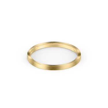 Just Brilliant 2mm Brushed Flat Wedding Band in 18K Yellow Gold, front view