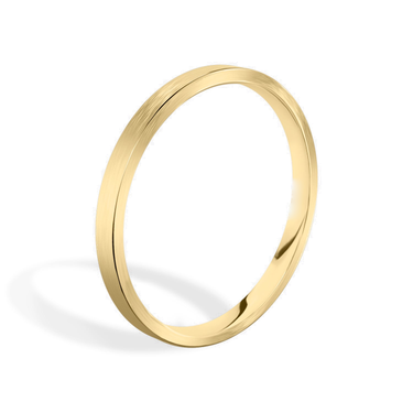 Just Brilliant 2mm Brushed Flat Wedding Band in 18K Yellow Gold, upright view