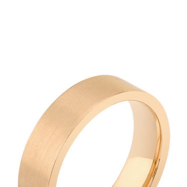 Just Brilliant 6mm Brushed Flat Wedding Band in 18K Rose Gold, detail view