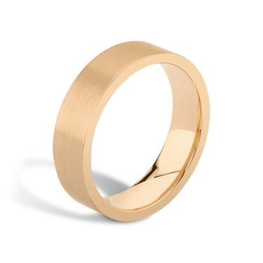 Just Brilliant 6mm Brushed Flat Wedding Band in 18K Rose Gold, upright view