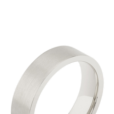 Just Brilliant 6mm Brushed Flat Wedding Band in 18K White Gold, detail view