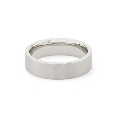 Just Brilliant 6mm Brushed Flat Wedding Band in 18K White Gold, front view