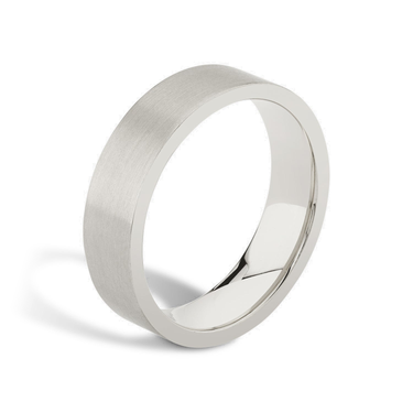 Just Brilliant 6mm Brushed Flat Wedding Band in 18K White Gold, upright view
