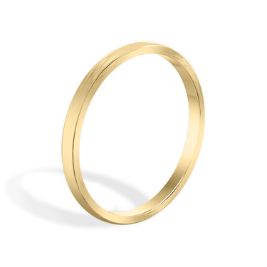 Just Brilliant 2mm Brushed Round Wedding Band in 18K Yellow Gold, upright view