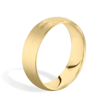Just Brilliant 6mm Brushed Round Wedding Band in 18K Yellow Gold, upright view