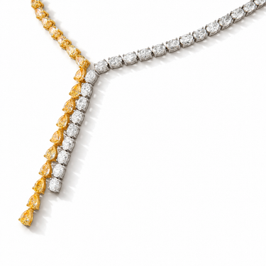 Cascade Solaire Diamond Necklace with yellow pear-shaped and colorless oval diamonds, waterfall detail