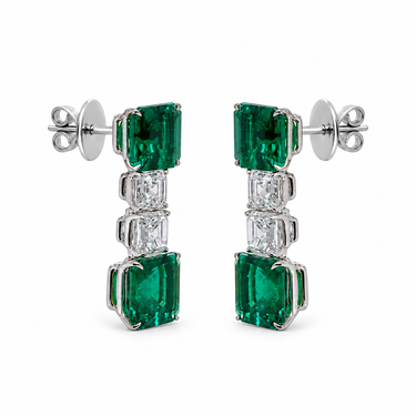 Colonnade d’Émeraudes Earrings in 18K white gold by Just Brilliant — Angled pair