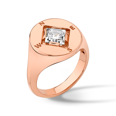 Just Brilliant compass ring, rose gold, upright view.